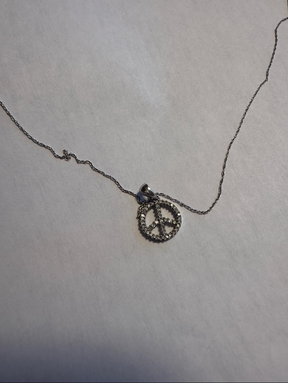 14k white gold dainty peace sign necklace - Picture 6 of 9
